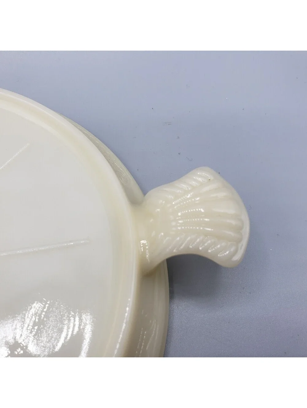 Vintage Fire King Custard Glass Trivet Hot Casserole Stand Ivory Handles 1950's